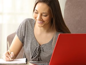 Woman studying for certification test