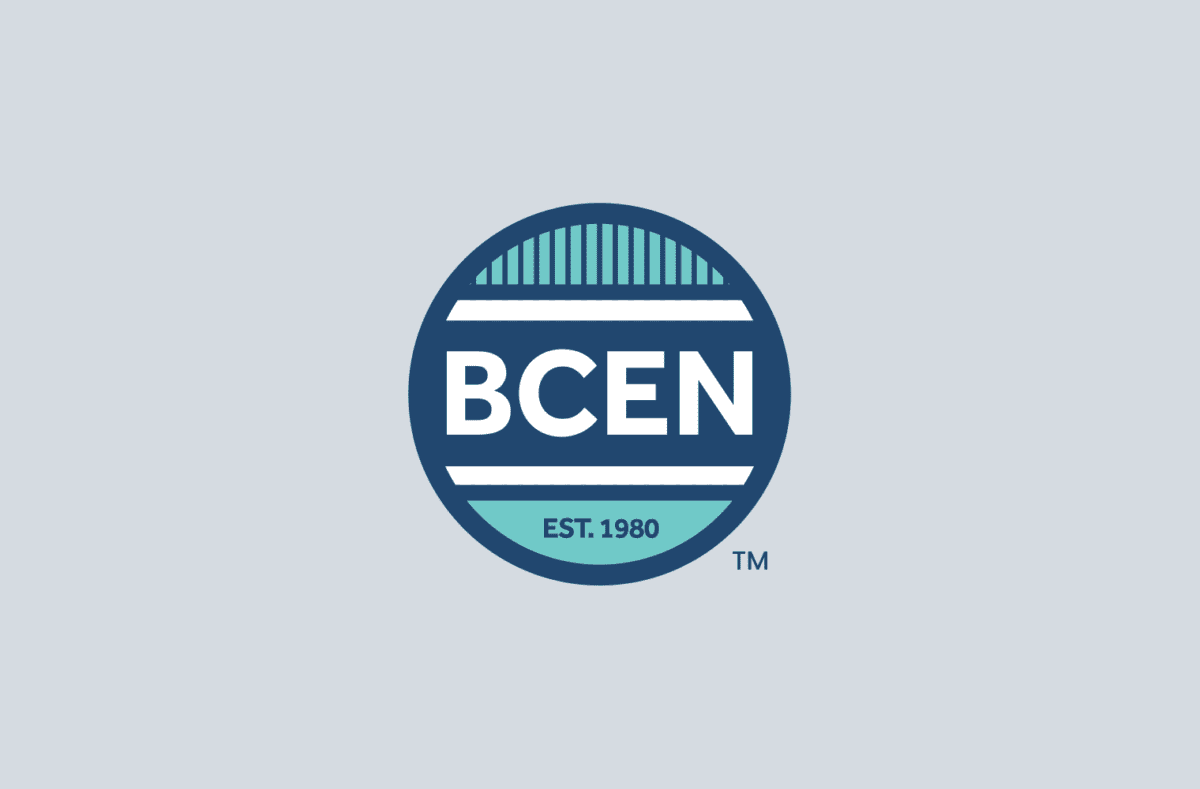 BCEN logo with bold white letters in a blue circle, featuring teal accents and the text "EST. 1980" at the bottom.