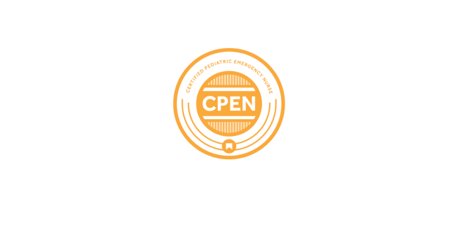 Gold circular badge with the text "Certified Pediatric Emergency Nurse" and "CPEN" in the center, featuring a ribbon icon at the bottom.