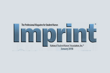 Cover of “Imprint,” the professional magazine for student nurses, published by the National Student Nurses’ Association, January 2018 issue.
