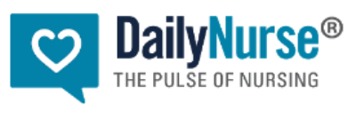 DailyNurse logo with a blue speech bubble featuring a heart icon and the tagline "The Pulse of Nursing.