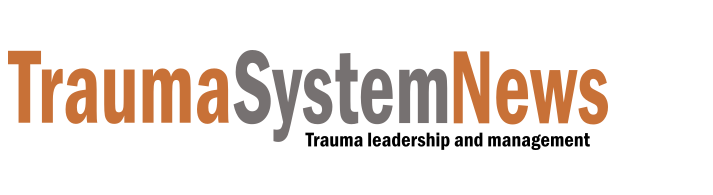 TraumaSystemNews logo with the tagline 'Trauma leadership and management' in black text underneath.