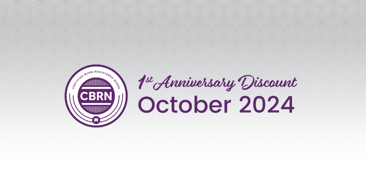 CBRN 1st Anniversary Discount promotion for October 2024 with a circular logo on a gray patterned background.