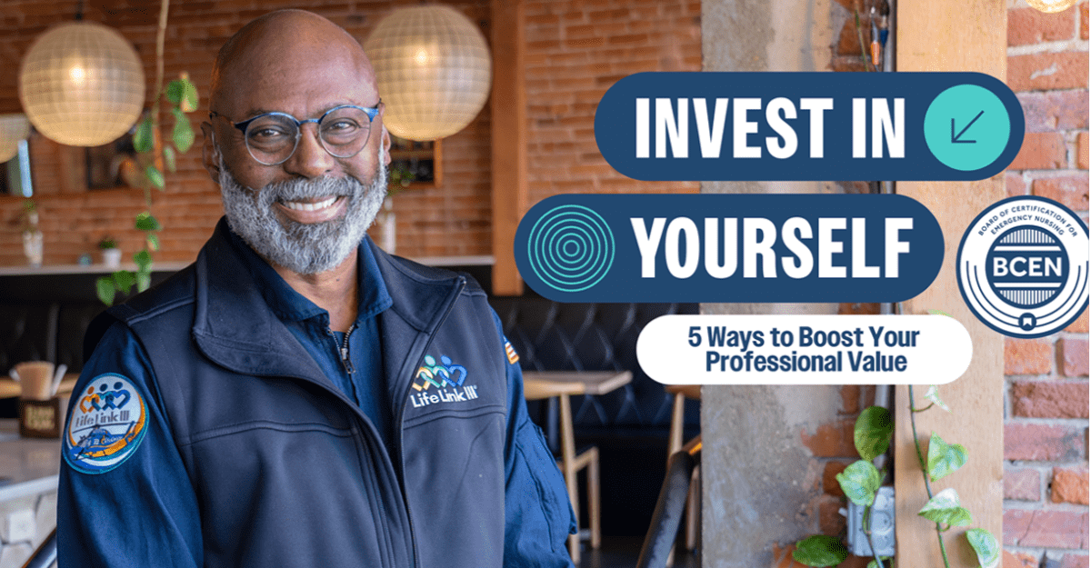 Smiling man in a vest stands in a cafe next to a sign reading "Invest in Yourself: 5 Ways to Boost Your Professional Value" with the BCEN logo.