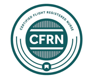 Circular badge with the text "Certified Flight Registered Nurse" and the acronym "CFRN" in the center, with a small ribbon icon at the bottom.