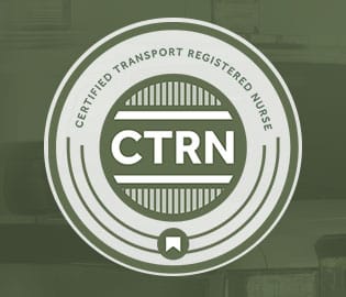 A circular badge with the text "Certified Transport Registered Nurse" and the abbreviation "CTRN" in the center.