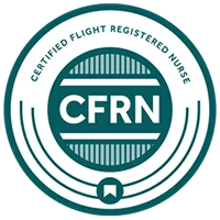 Circular badge with "Certified Flight Registered Nurse" written around the edge and "CFRN" in large letters at the center. A small ribbon icon appears at the bottom.