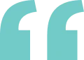 Large blue quotation mark symbol on a transparent background.