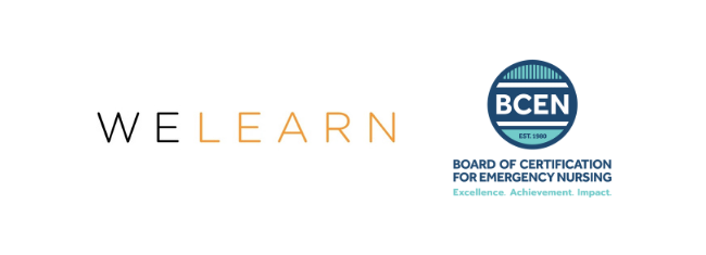 WeLearn logo and BCEN (Board of Certification for Emergency Nursing) logo side by side on a white background.