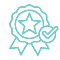 A simple light blue ribbon badge icon with a circular top and two short tails at the bottom left.