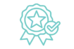 A simple light blue ribbon badge icon with a circular top and two short tails at the bottom left.