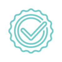 A pixelated turquoise circular shape with a faint pattern, against a white background.