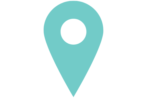 Light blue map location pin icon on a white background, with horizontal stripes on the right side of the image.