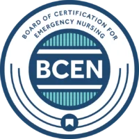 Circular logo for the Board of Certification for Emergency Nursing (BCEN) featuring bold letters in the center and blue outlined design elements, highlighting its role in recognizing BCEN volunteer subject matter expert SMEs.