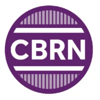 A purple circular logo with the white letters "CBRN" in the center, flanked by two solid lines and vertical bars filling the top and bottom of the circle.