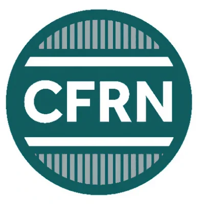A circular green logo with the white letters "CFRN" in the center, flanked by horizontal white lines and vertical gray bars at the top and bottom.