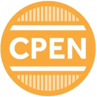 A circular orange logo with the white letters "CPEN" in the center, bordered by horizontal white lines and vertical white stripes on the top and bottom.